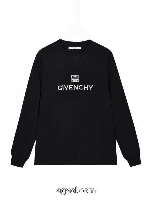 GIVENCHY万針刺繍クラシック梵字アルファベットロゴ背中カスタムピーチ長袖Tシャツ_0_4