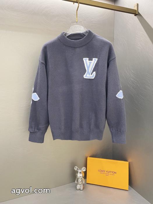 Louis Vuitton秀場限定スキーシリーズクローバーカフスロゴジャカードカップルニットクルーネックセーター_0_1