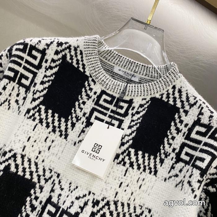 GIVENCHYジバンシー白黒馬海毛ニットクルーネックセーター_0_0