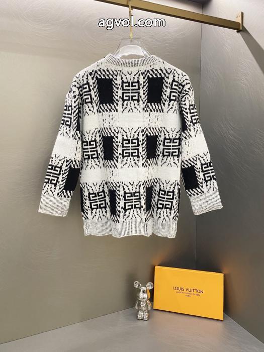 GIVENCHYジバンシー白黒馬海毛ニットクルーネックセーター_0_1