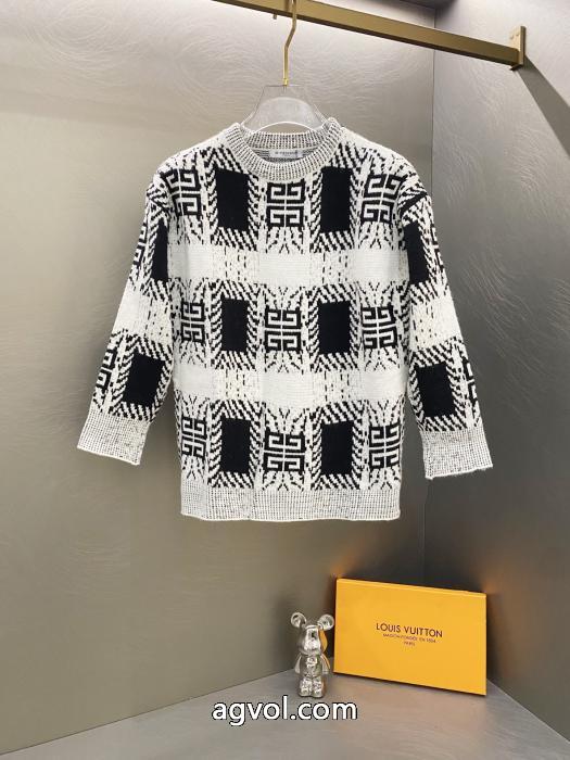 GIVENCHYジバンシー白黒馬海毛ニットクルーネックセーター_0_3