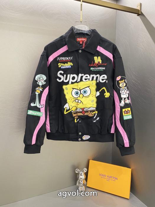 Supremeスポンジボブカートゥーンプリント刺繍ロゴレーサーアメリカントレンドジャケット_0_0