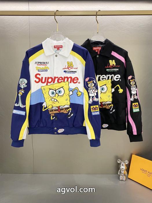 Supremeスポンジボブカートゥーンプリント刺繍ロゴレーサーアメリカントレンドジャケット_0_1