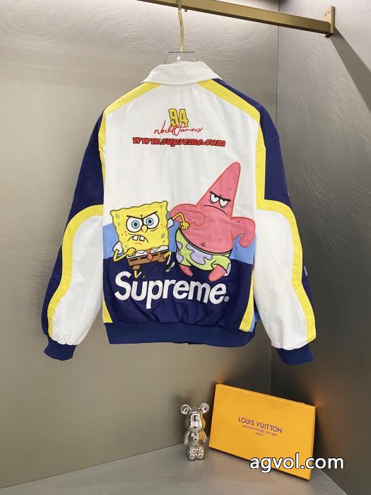 Supremeスポンジボブカートゥーンプリント刺繍ロゴレーサーアメリカントレンドジャケット_0_3