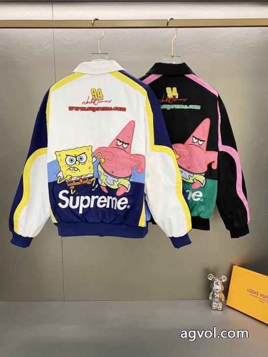 Supremeスポンジボブカートゥーンプリント刺繍ロゴレーサーアメリカントレンドジャケット_0_4