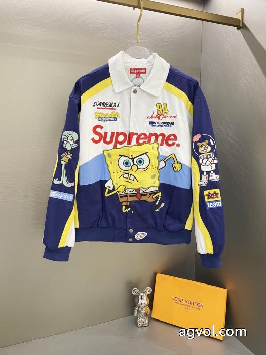 Supremeスポンジボブカートゥーンプリント刺繍ロゴレーサーアメリカントレンドジャケット_0_5