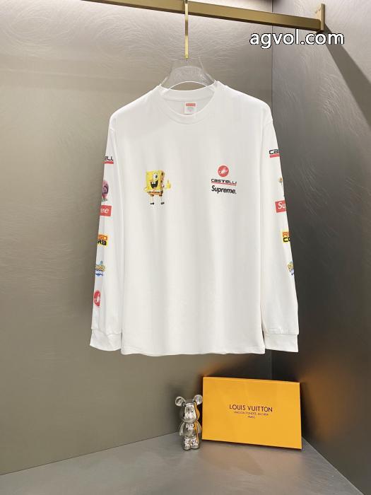 Supreme綿の赤ちゃんのおかしなプリント柄丸首長袖Tシャツ男女同型_0_1