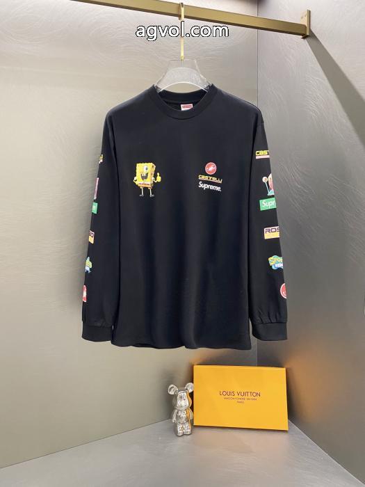 Supreme綿の赤ちゃんのおかしなプリント柄丸首長袖Tシャツ男女同型_0_2