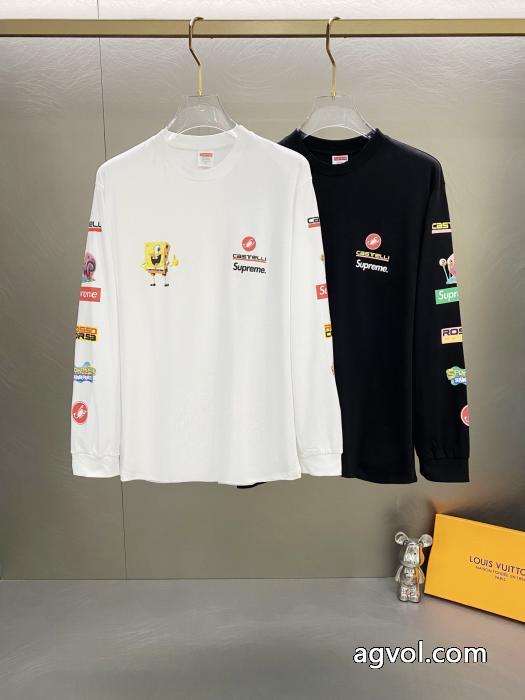 Supreme綿の赤ちゃんのおかしなプリント柄丸首長袖Tシャツ男女同型_0_3