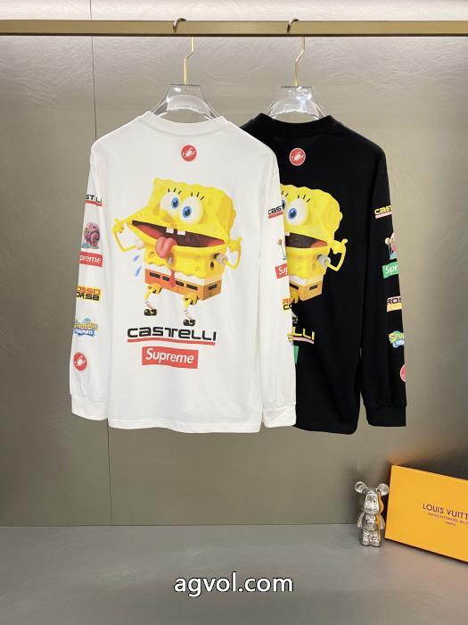 Supreme綿の赤ちゃんのおかしなプリント柄丸首長袖Tシャツ男女同型_0_4