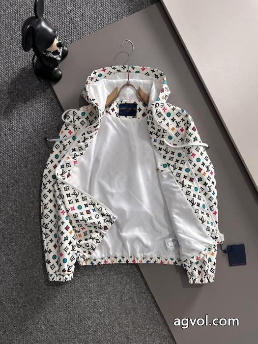LVトップブルーのオールドフラワープリントジップメタルオリジナルジャケット_0_2