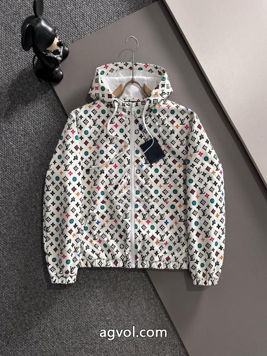 LVトップブルーのオールドフラワープリントジップメタルオリジナルジャケット_0_4