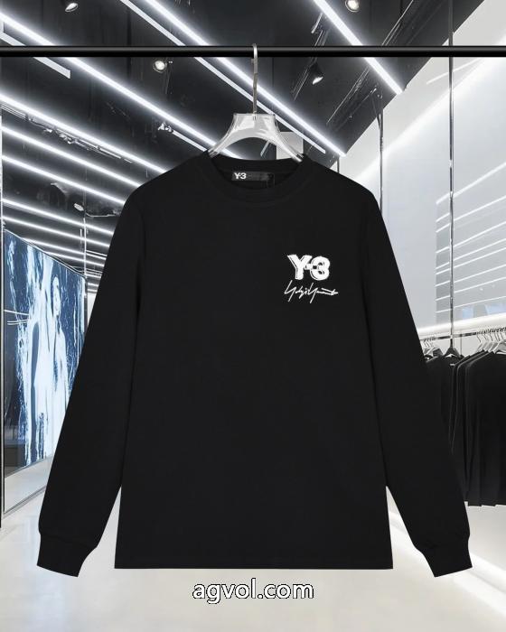 Y-3秋冬新作胸もと定番アルファベット柄ヘッダー丸首長袖Tシャツ_0_3
