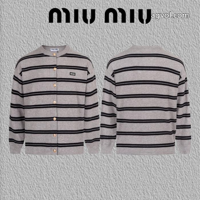 miumiu刺繍イニシャルストライプニットセーターコート_0_0