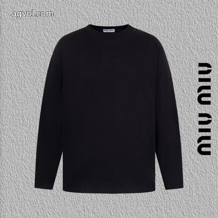 miumiu焼花アルファベット刺繍長袖Tシャツ_0_5