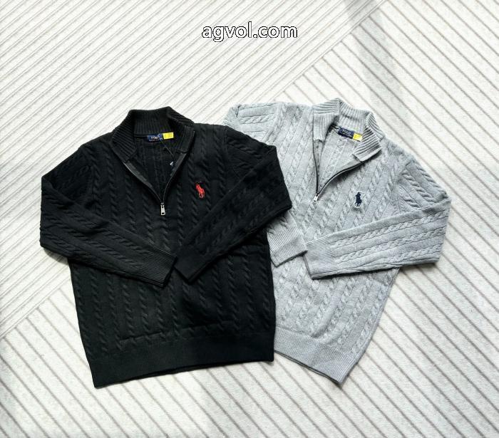 Ralph Laurenポニー刺繍ハーフジッパースタンドカラー純色麻編みセーター_0_1