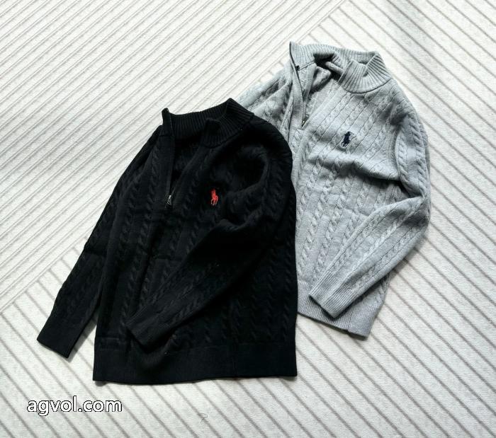 Ralph Laurenポニー刺繍ハーフジッパースタンドカラー純色麻編みセーター_0_2