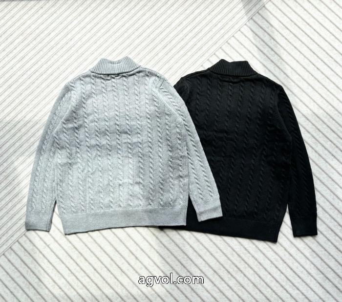 Ralph Laurenポニー刺繍ハーフジッパースタンドカラー純色麻編みセーター_0_3