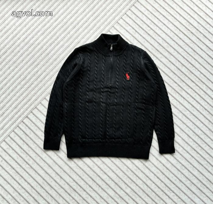 Ralph Laurenポニー刺繍ハーフジッパースタンドカラー純色麻編みセーター_0_4