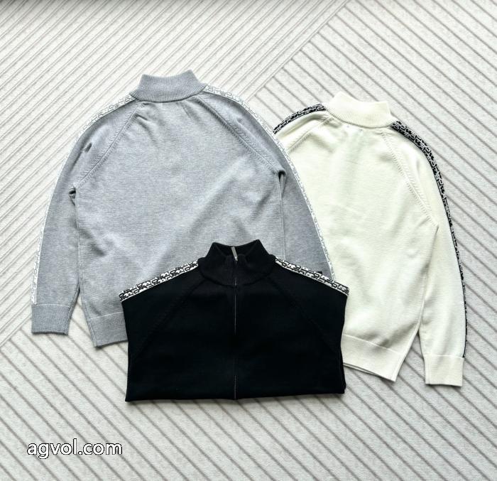 DIOR老花織帯間仕切り襟ジッパーニットカーディガンセーターコートは男女同型_0_0