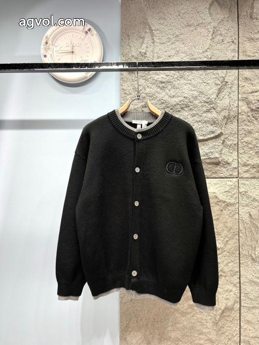 DIORCD刺繍ロゴラウンドネックフェイクカーディガンジャケット男女同型_0_1