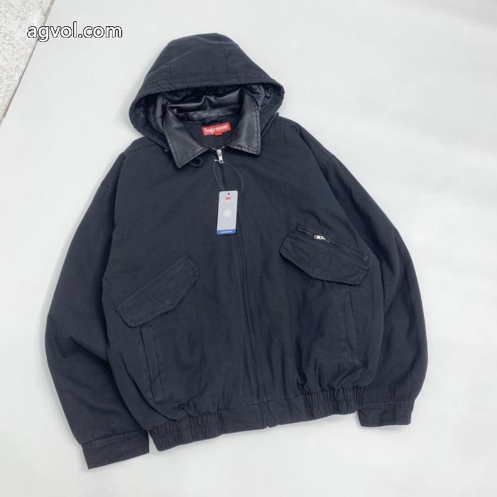 Supreme胸ロゴポケットデザインファスナー取り外し可能フード開閉水洗ジャケット_0_3