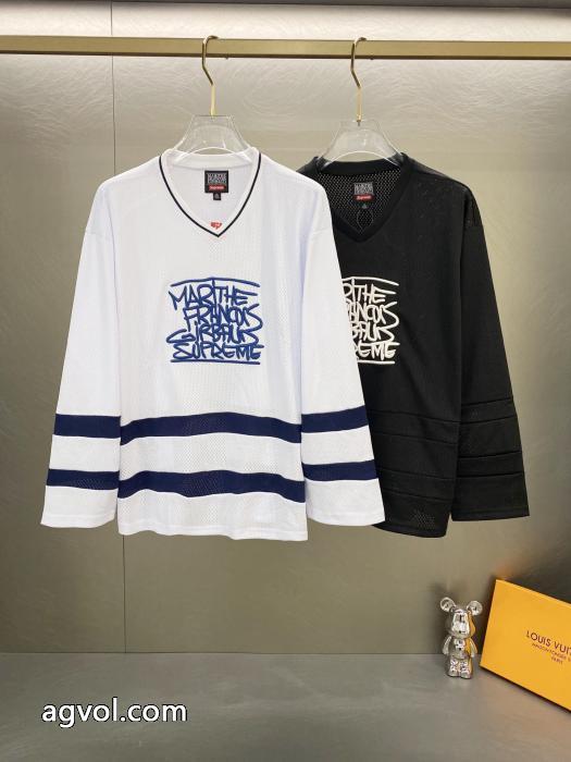 Supreme連名モデル胸にロゴを刺繍したゆったり目のアメリカンアイスホッケーシャツのユニホームは男女同型_0_0
