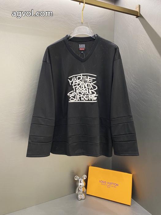Supreme連名モデル胸にロゴを刺繍したゆったり目のアメリカンアイスホッケーシャツのユニホームは男女同型_0_4
