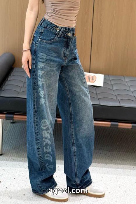 Chrome Heartsクロスレザーレーベルサンスクリットプリントグラデーション水洗鎌ジーンズロングパンツ_0_5