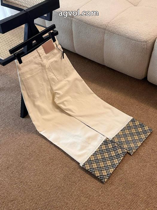 Burberryカスタムピップ裏返しチェックストレートパンツジーンズロングパンツ_0_0
