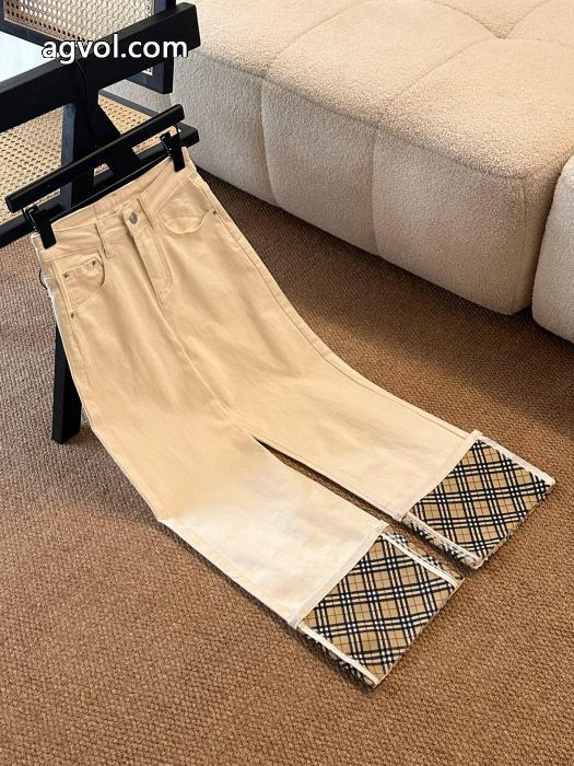 Burberryカスタムピップ裏返しチェックストレートパンツジーンズロングパンツ_0_1