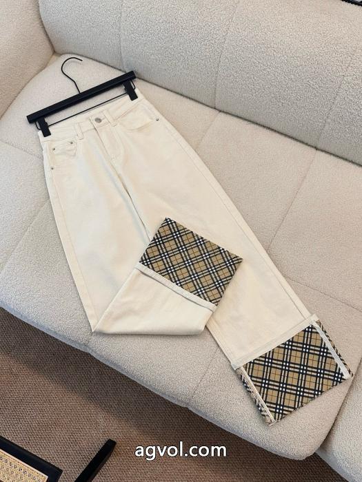 Burberryカスタムピップ裏返しチェックストレートパンツジーンズロングパンツ_0_2