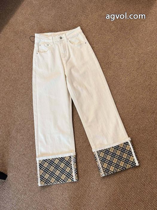 Burberryカスタムピップ裏返しチェックストレートパンツジーンズロングパンツ_0_3