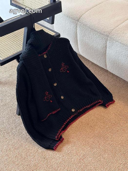 Vivienne Westwood限定レッドマーカーサターン刺繍ラウンドネック長袖バックルニットカーディガンマフラー2点セット_0_1