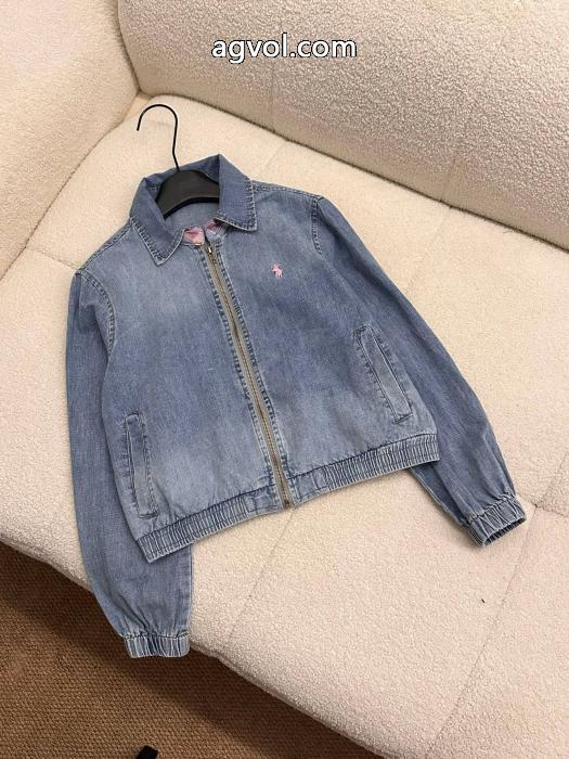 Ralph Laurenピンクポニー刺繍パッチワーク開襟ジッパーデニムコート_0_0