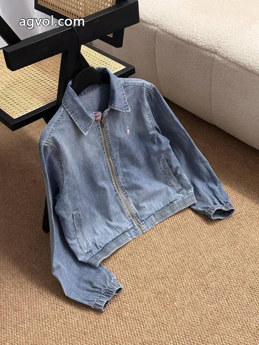 Ralph Laurenピンクポニー刺繍パッチワーク開襟ジッパーデニムコート_0_1