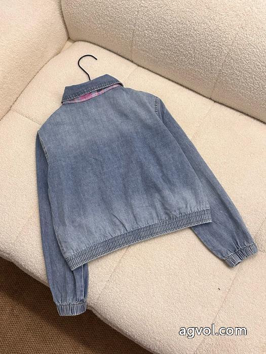 Ralph Laurenピンクポニー刺繍パッチワーク開襟ジッパーデニムコート_0_2