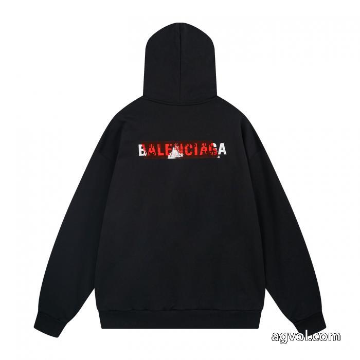 balenciaga前後のアルファベットLOGO刺繍テープ圧着ゴム連帽パーカー_0_1
