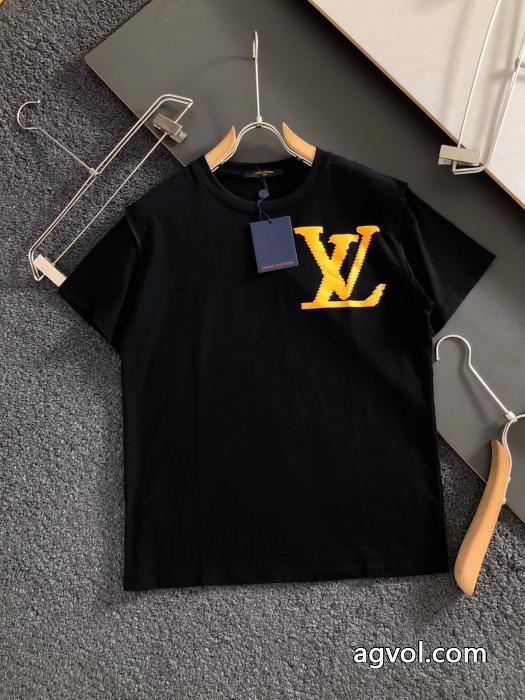 LOUIS VUITTON最新の純綿オフセット印刷黒ネジ半袖_0_0