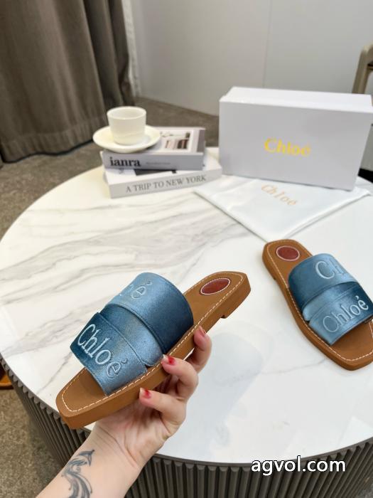 Chloe'2025最新夏モデルベルベットに3 D立体電気刺繍スリッパ_0_0