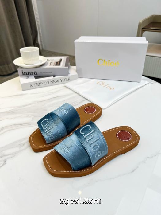 Chloe'2025最新夏モデルベルベットに3 D立体電気刺繍スリッパ_0_1