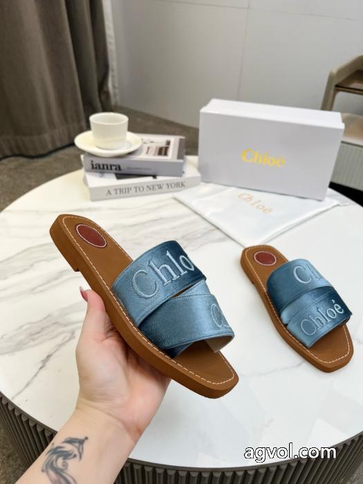 Chloe'2025最新夏モデルベルベットに3 D立体電気刺繍スリッパ_0_3