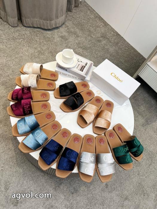 Chloe'2025最新夏モデルベルベットに3 D立体電気刺繍スリッパ_0_4
