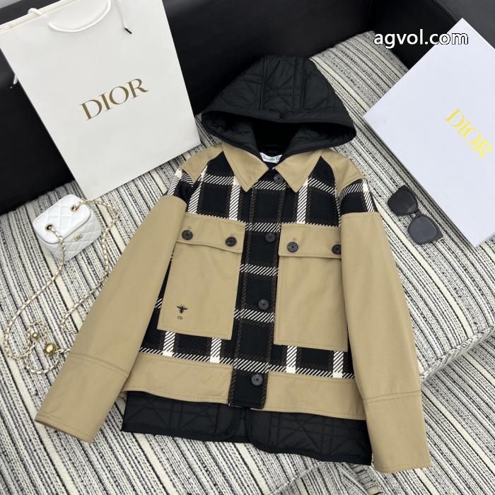 DIOR新型レトロチェックパッチワークコットンキャップ取り外し可能コート_0_0