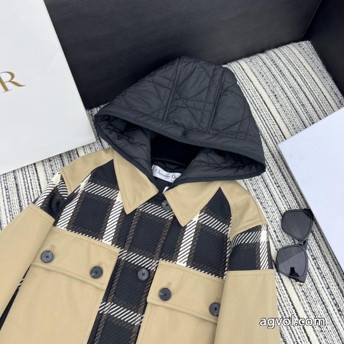 DIOR新型レトロチェックパッチワークコットンキャップ取り外し可能コート_0_2