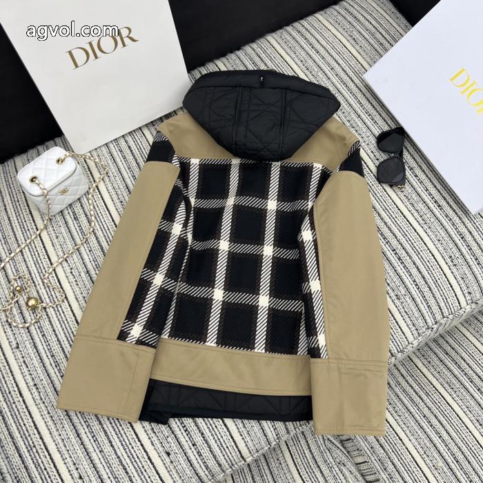 DIOR新型レトロチェックパッチワークコットンキャップ取り外し可能コート_0_3
