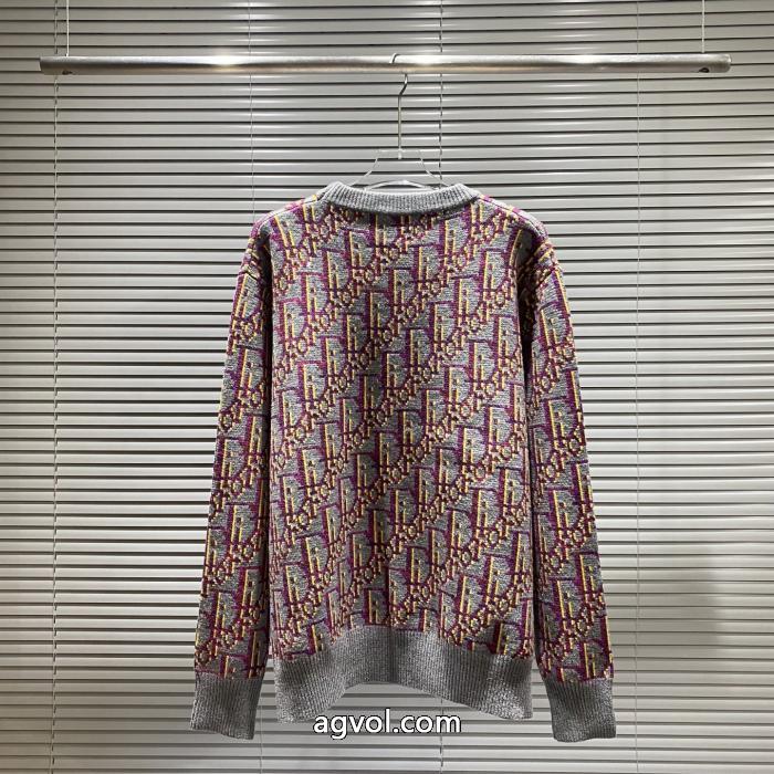 diorニューグレーパープル全身カラーロゴジャカードラウンドネックセーター_0_1