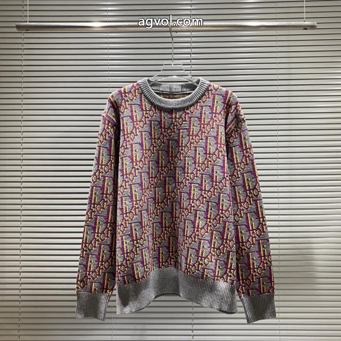 diorニューグレーパープル全身カラーロゴジャカードラウンドネックセーター_0_3