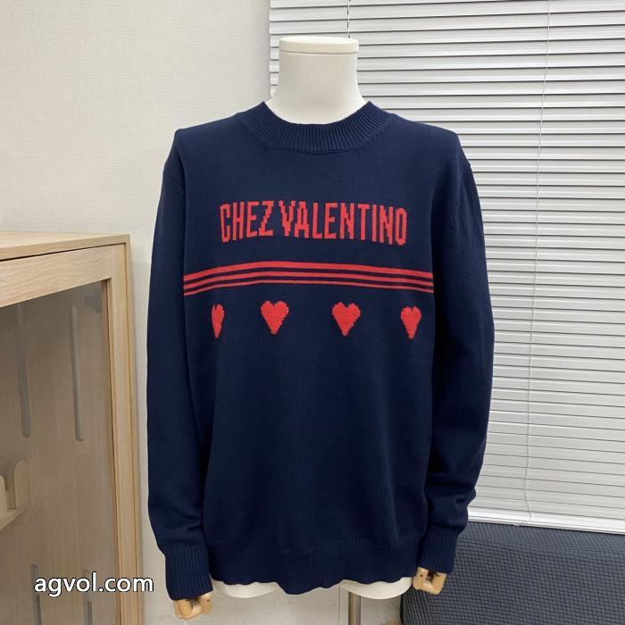 Valentlnoハートアルファベットロゴジャカードラウンドネックセーター_0_0