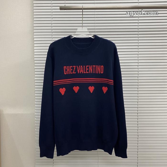 Valentlnoハートアルファベットロゴジャカードラウンドネックセーター_0_2